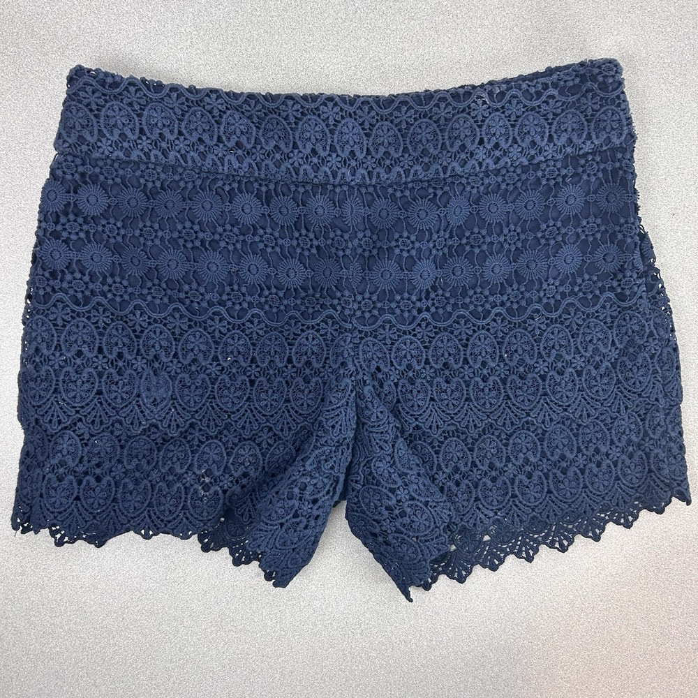 Ann Taylor LOFT Lace Shorts Women's 2 Navy Blue Crochet Scalloped Layers‎ Fancy